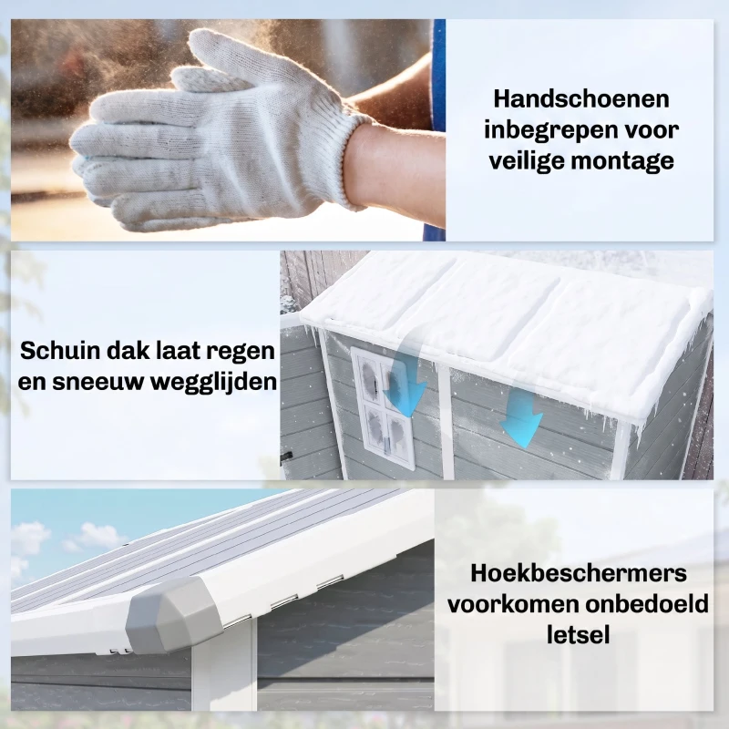 Outsunny Tuinschuur, Kunststof Tuinhuis met Vloer, Venster, Vergrendelbare Deuren, voor Tuin, 131B x 186D x 198H cm, Grijs