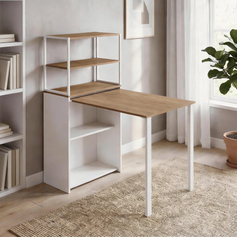 HOMCOM Opklapbaar Bureau Keukentafel met 4 Planken Computertafel Werktafel Laptoptafel 105 x 60 x 127 cm Natuurhout(m-10)