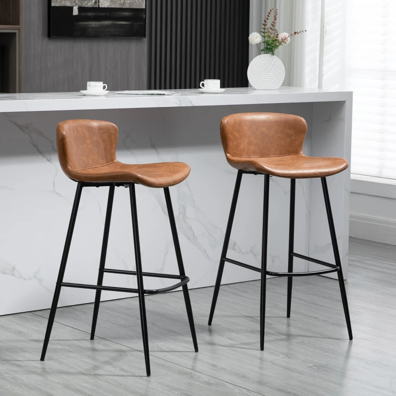 HOMCOM Conjunto de 2 Bancos Altos de Cozinha com Encosto Estofado em PU Carga 120 kg para Bar Sala de Jantar 45x49x94,6 cm Marrom