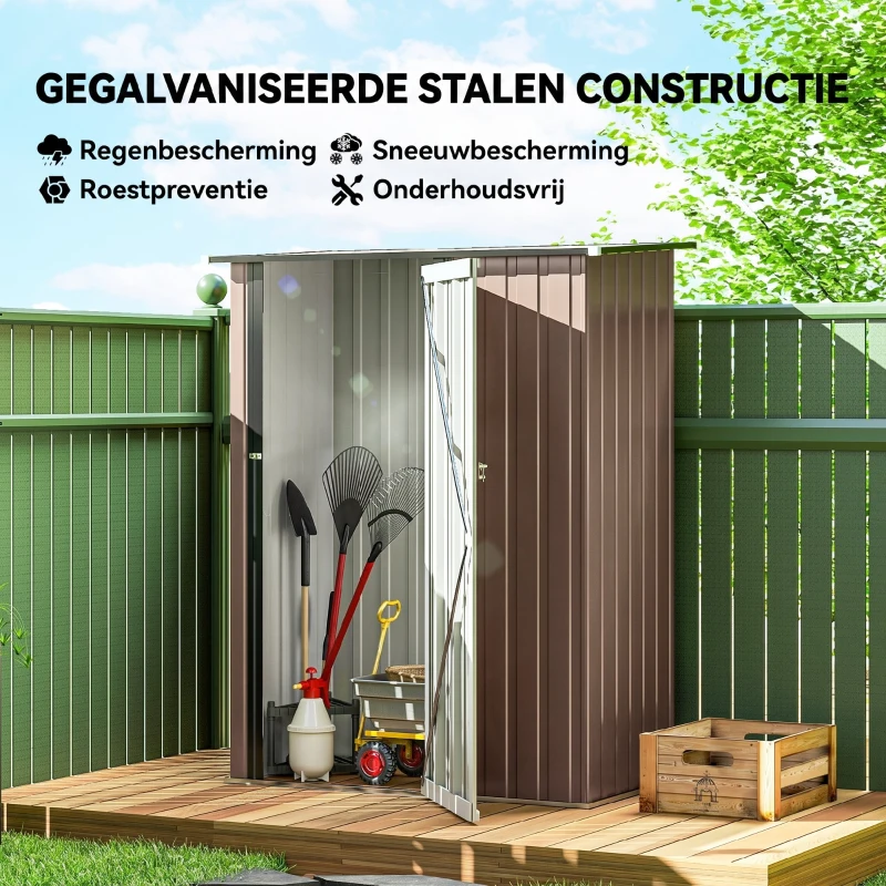 Outsunny Tuinpaviljoen 1,2 m² - Opberging voor gereedschap - Tuinhuis met vergrendelbare deur - bruine stalen deur