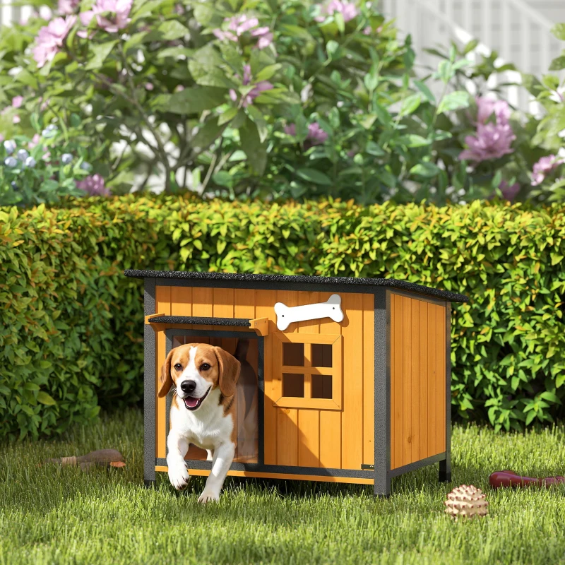 PawHut Niche pour Chien Extérieur Maison pour Chien Surélevée Anti-Morsure Toit Ouvrable Imperméable 84,5x62x65cm Jaune
