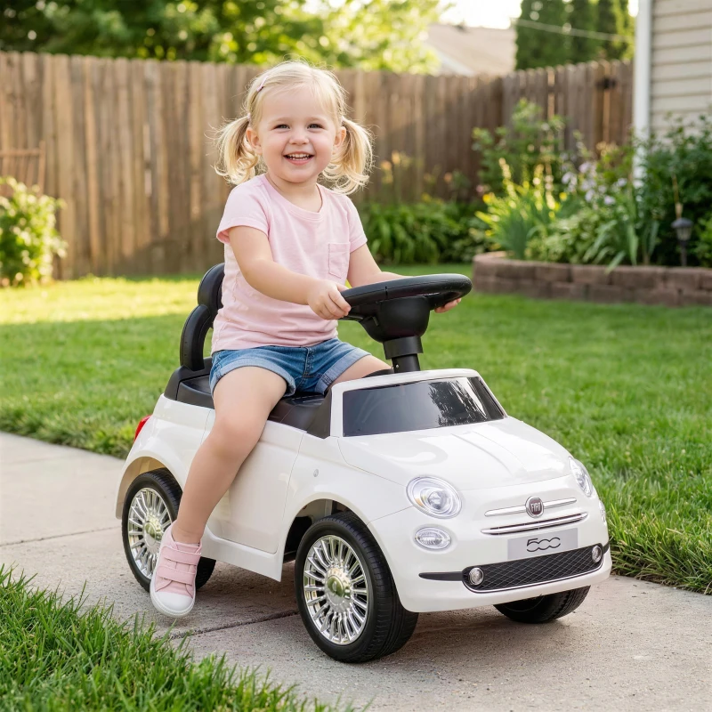 AIYAPLAY Coche montable para niños 12-36 meses Licencia Fiat con música, claxon y compartimento bajo asiento en PP, Blanco