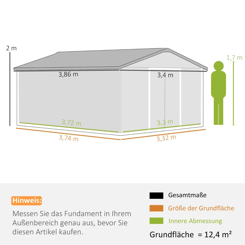 Outsunny Gereedschapsschuur met fundering 24,5 m³ gereedschapsschuur tuinhuisje stalen schuifdeur