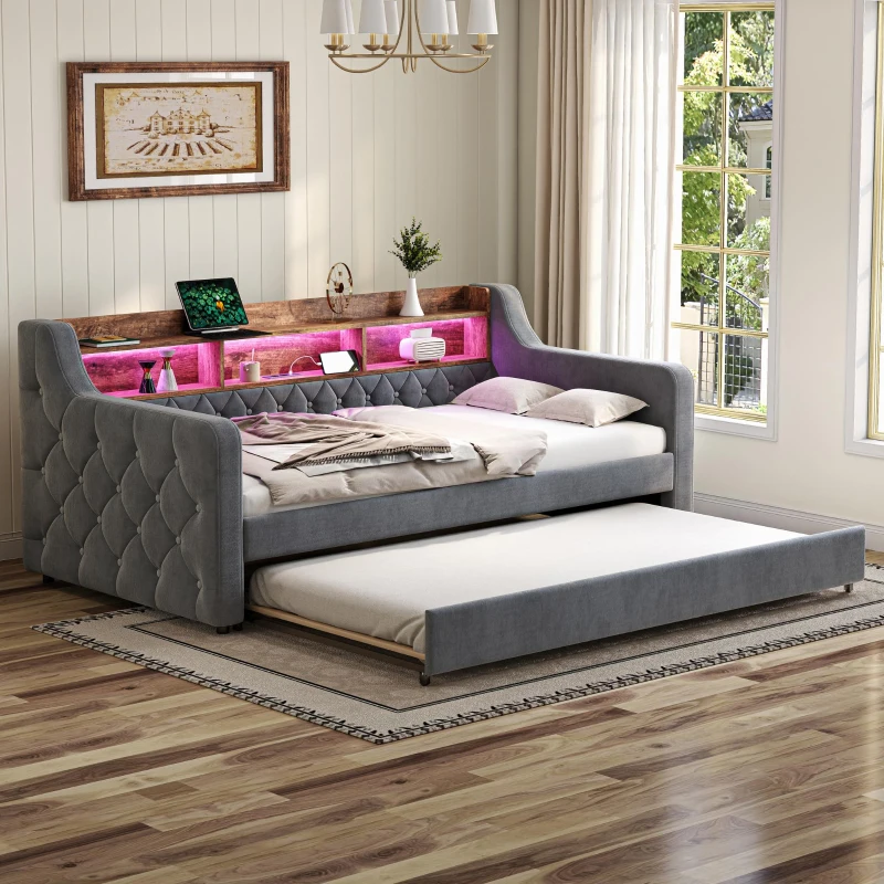 Space-Saving Sofa Bed with Pull-Out Bed, Versatile Sleeper Couch for Bedrooms, Guest Rooms, or Youth Rooms, 201L x 107W x 75H cm, Dark Gray