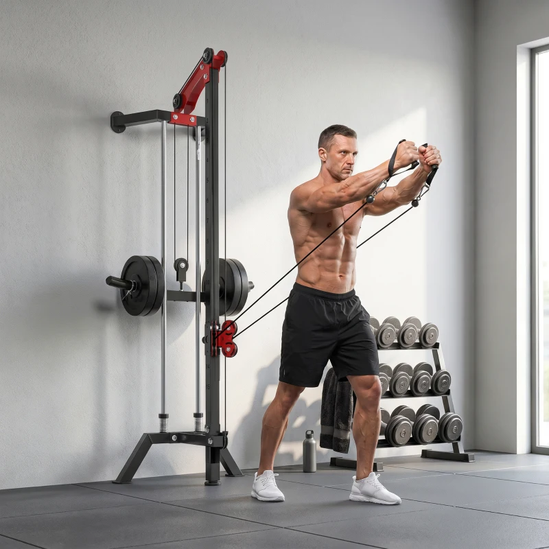 SPORTNOW Cable Station, Wall-Mounted, Adjustable 16-Position Pulleys Machine, Black.