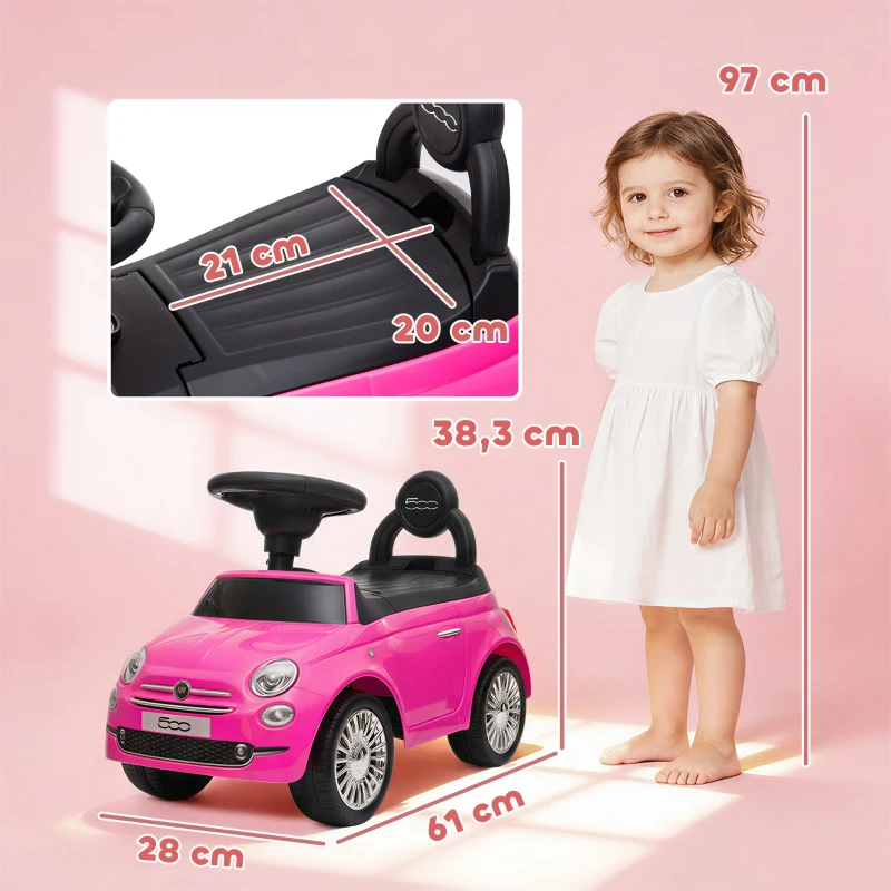 AIYAPLAY Rutschauto für Kinder 12-36 Monate Fiat-Lizenz mit Musik, Hupe und Staufach unter dem Sitz aus PP, Rosa