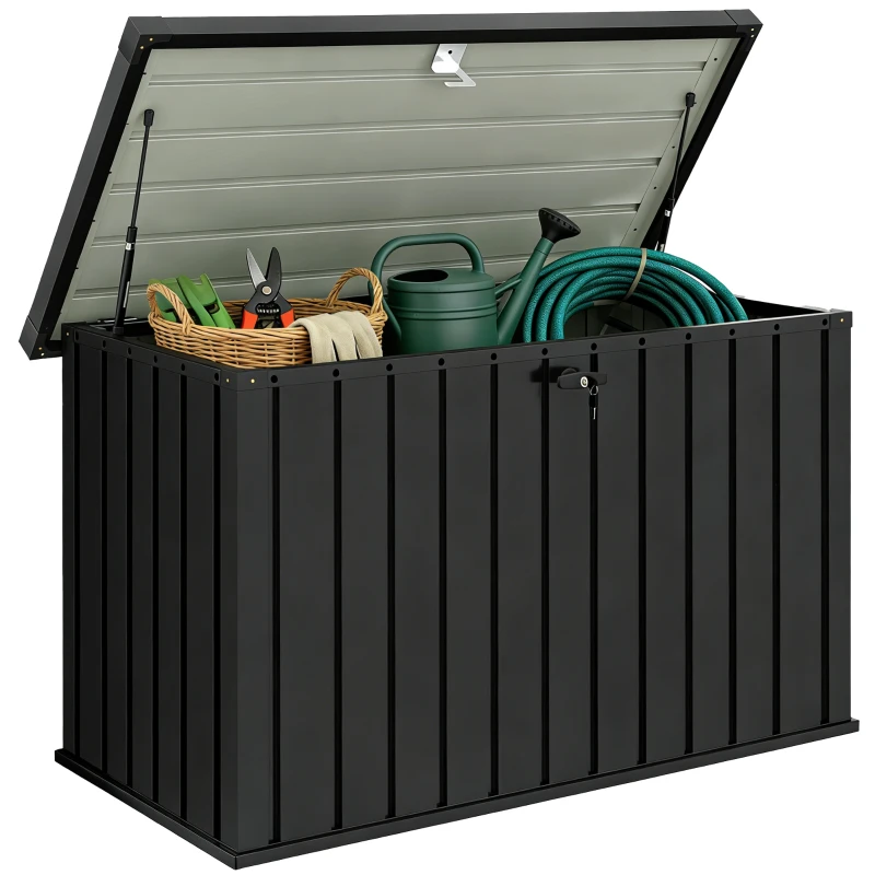 Outsunny Coffre d'extérieur 400L en acier galvanisé avec serrure et 2 clés 124x66x72 cm, Noir