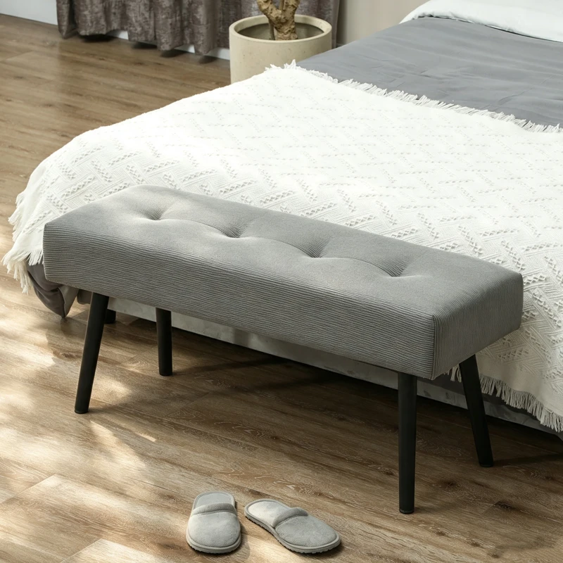 HOMCOM Banc banquette bout de lit rembourré en velours côtelé et pieds en acier noir charge 220 Kg 100 x 36 x 45 cm gris