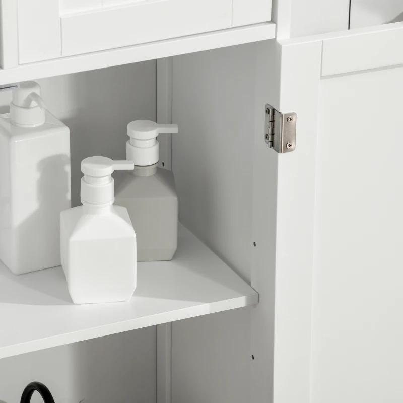 Kleanklin Armário de Casa de Banho com 2 Portas Prateleira Ajustável 2 Gavetas e Compartimento Aberto Móvel Auxiliar de Armazenamento para Sala de Estar Cozinha 60x30x108,8cm Branco