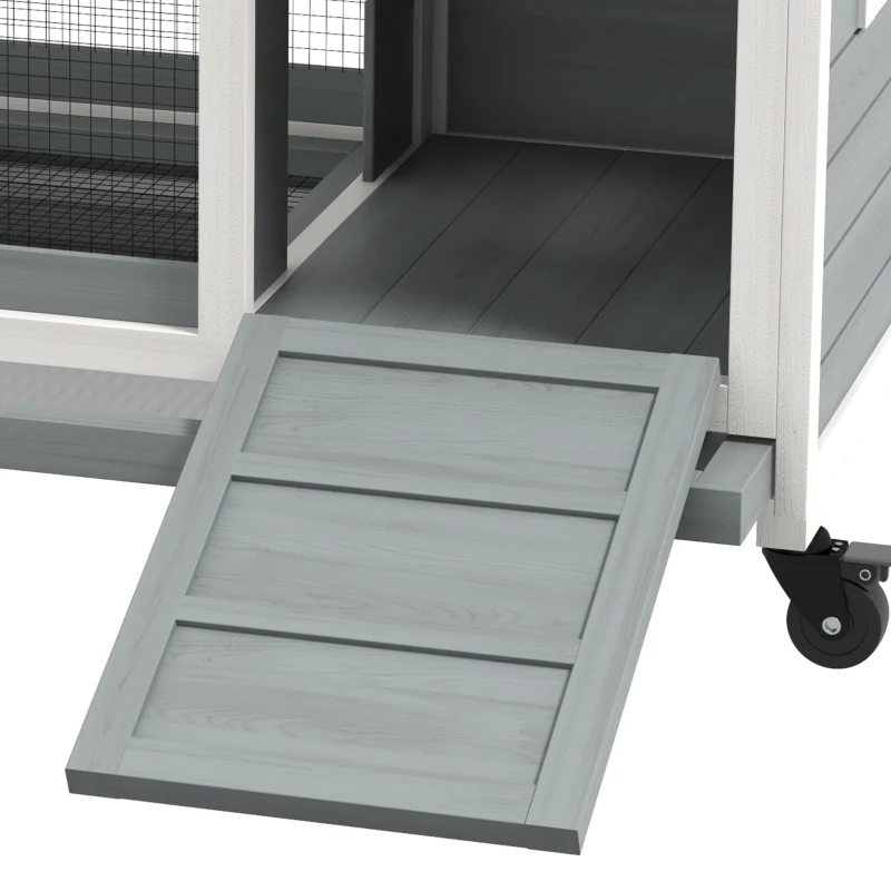 PawHut Konijnenhok, Kleine Dierenhok voor Dwergkonijnen, Cavia's, met Wielen, 108 x 58 x 73,5 cm, Grijs(m-10)