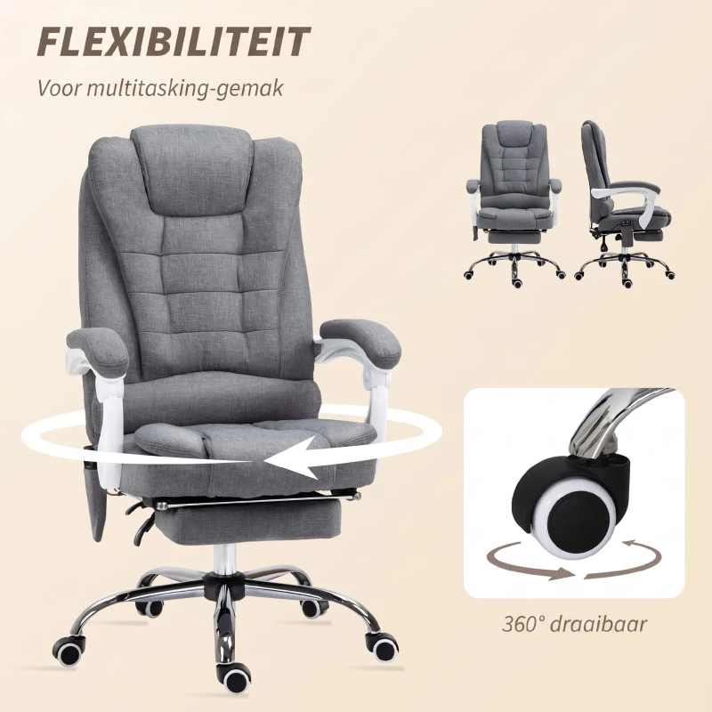 Vinsetto Ergonomische massage bureaustoel met 6 Vibratiepunten, Verstelbare Rugleuning en 360° Draaistoel Grijs(m-7)