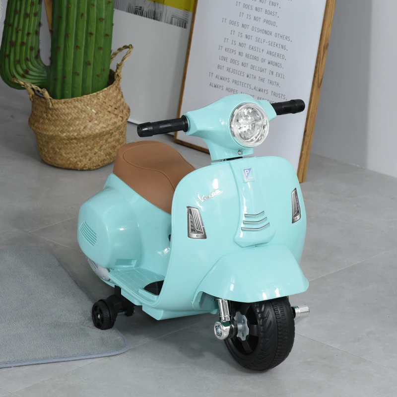 HOMCOM Motocicleta Infantil con Faro Bocina y 4 Ruedas Moto Eléctrica Vespa para Niños con Licencia 66,5x38x52 cm Verde