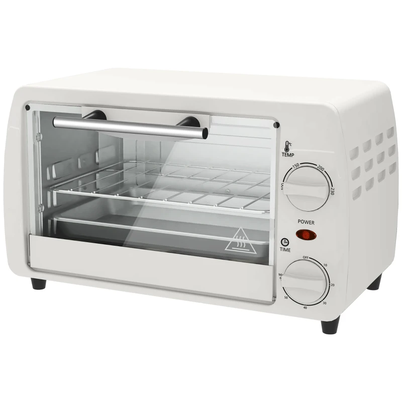 HOMCOM Mini-Oven Toaster, 1 Bakplaat, 1 Grillrooster, 10 L Capaciteit, Timerfunctie, 36,5 cm x 26 cm x 22 cm, Crèmewit(m-10)