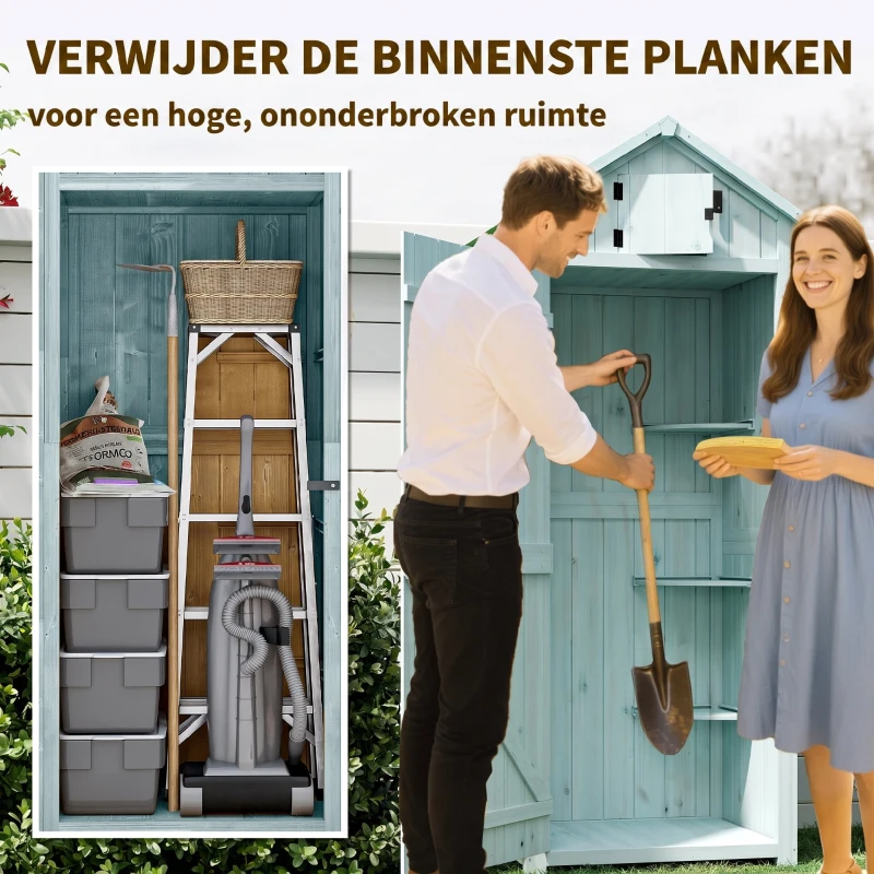 Outsunny Houten Tuinhuis Kleine Tuinkast 77 cm Opbergkast Tuin, Houten, Blauw