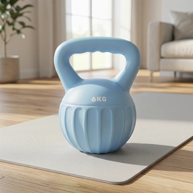 SPORTNOW Kettlebell 6 kg, Haltère avec Poignée Antidérapante, Haltère à Boule, Musculation, Entraînement, pour Gym, Bleu