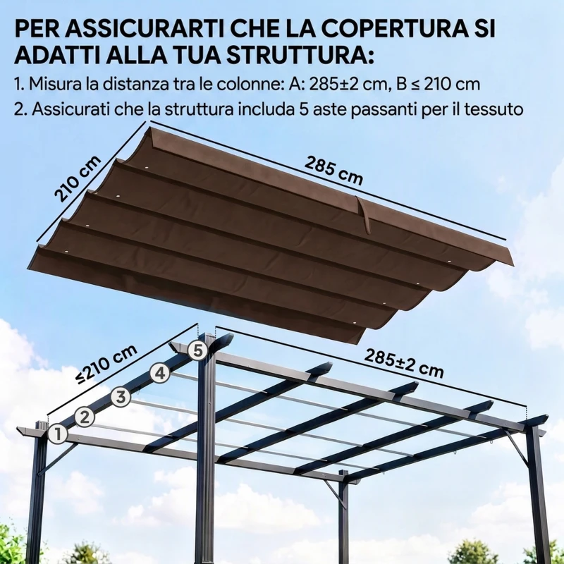 Outsunny Telo Pergola per Esterni Anti UV in Poliestere Bianco Caffè con 8 Fori di Drenaggio, 286x245 cm