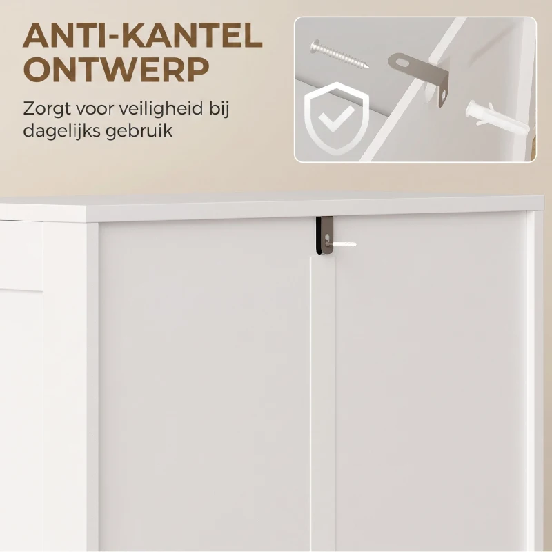 HOMCOM Keukenkast, Hoge Kast met 2 Verstelbare Planken, Buffetkast met 4 Gebogen Deuren 60 x 30 x 110 cm, Wit