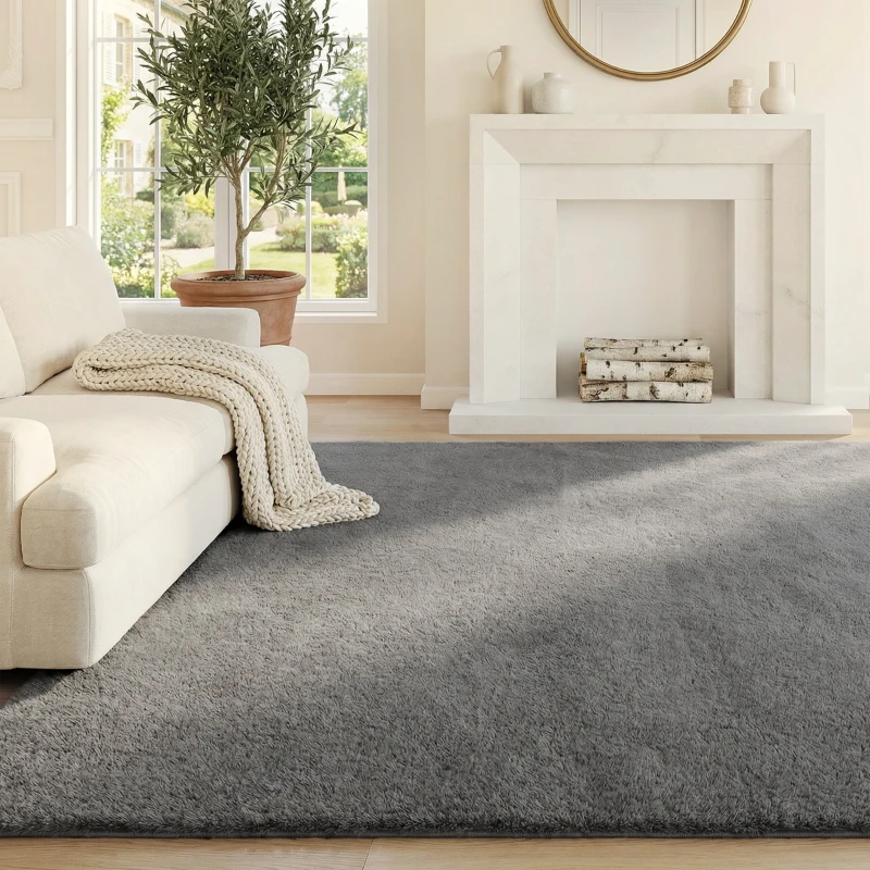 HOMCOM Alfombra Salón 120x160 cm Lavable en Lavadora Pelo Largo Estilo Moderno Tapete para Sala de Estar Dormitorio Gris Claro