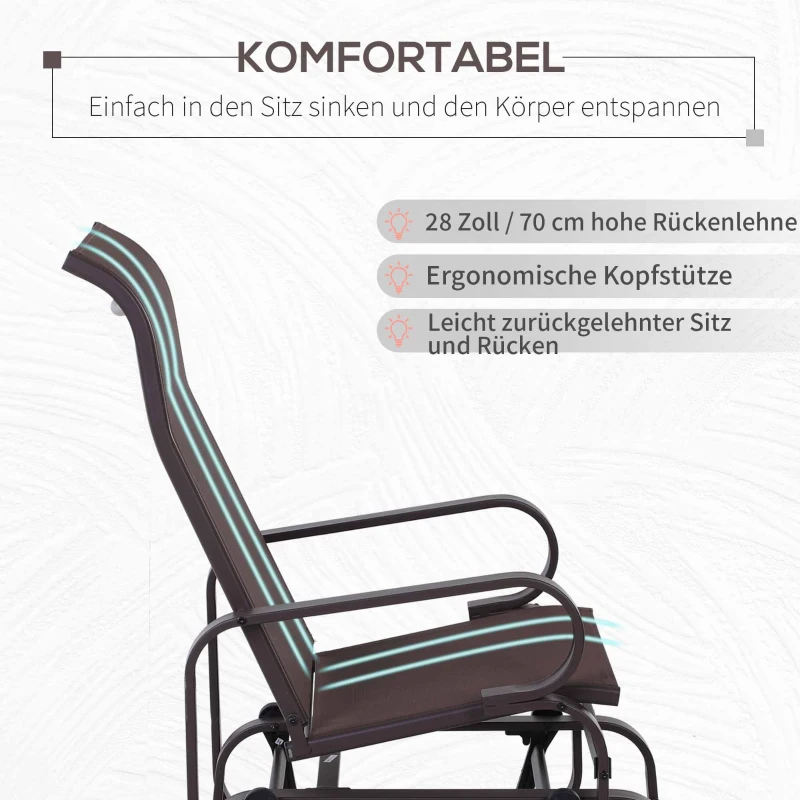 Outsunny Schaukelstuhl Garten Gartenstuhl Relaxstuhl Gartenschaukel Garten Metall Schaukel Stuhl für Garten Terrasse Balkon Texteline Braun 60 x 78 x 105 cm