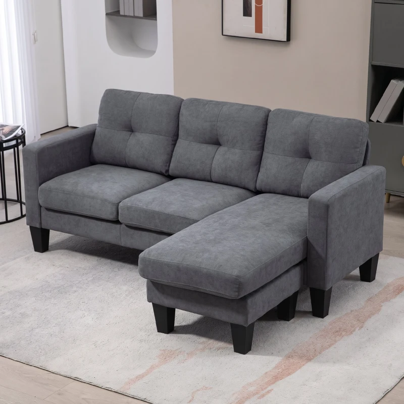 HOMCOM Hoekbank in L-Vorm met Aanpasbare Chaise Longue, Gestoffeerde Bank, Donkergrijs(m-10)