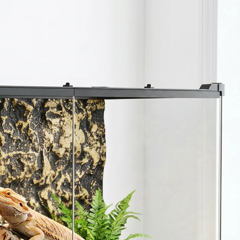 PawHut Reptile Glass Terrarium with Stone Background, Front Ventilation, Escape-Proof Knob Lock, 50 x 30 x 35 cm, Black
