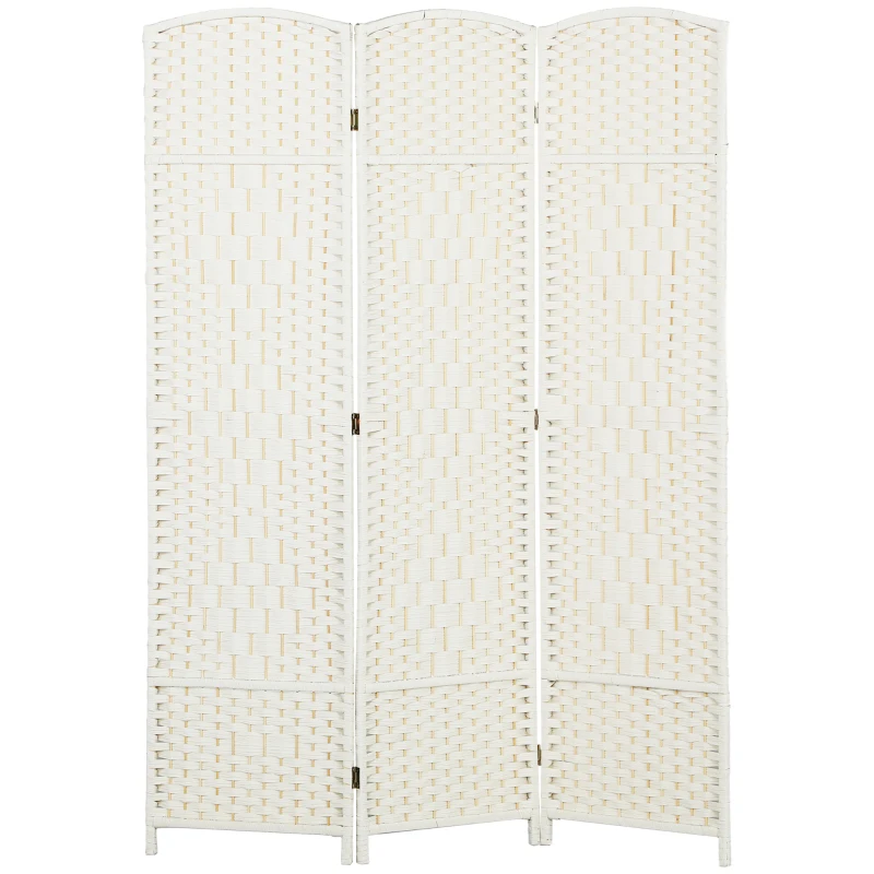 HOMCOM Separador de Ambientes de 3 Paneles Biombo Plegable 135x180 cm Pantalla de Privacidad de Polipropileno Blanco