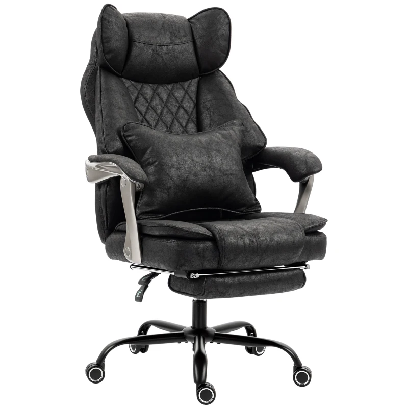 HOMCOM Executive Office Chair, Leathaire Big and Tall Office Chair 180 kg with Wide Seat, Reclining, Lumbar Support, Black