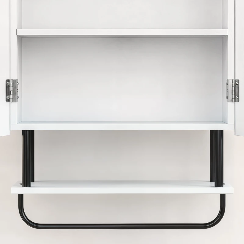 HOMCOM Bathroom Wall Cabinet Modern Space Saver Wall Mounted Cabinet Doors Storage White