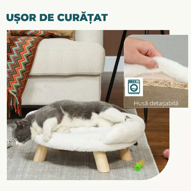 PawHut Canapea pentru Câini și Pisici, Detașabilă, din Pluș, Gri