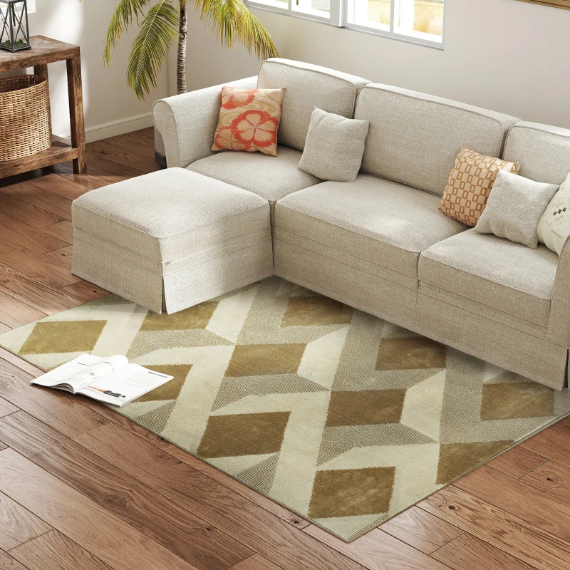 HOMCOM Alfombra Lavable en Lavadora Pelo Corto 170x120 cm Estilo Moderno Tapete para Sala de Estar Dormitorio Comedor Crema