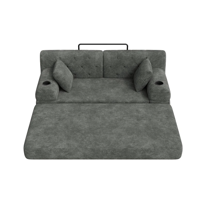 Corduroy Convertible Sofa Bed with Metal Frame and High-Density Foam, 2-Seater Sleeper Sofa with High Backrest, 168L x 80W x 81H cm, Dark Gray