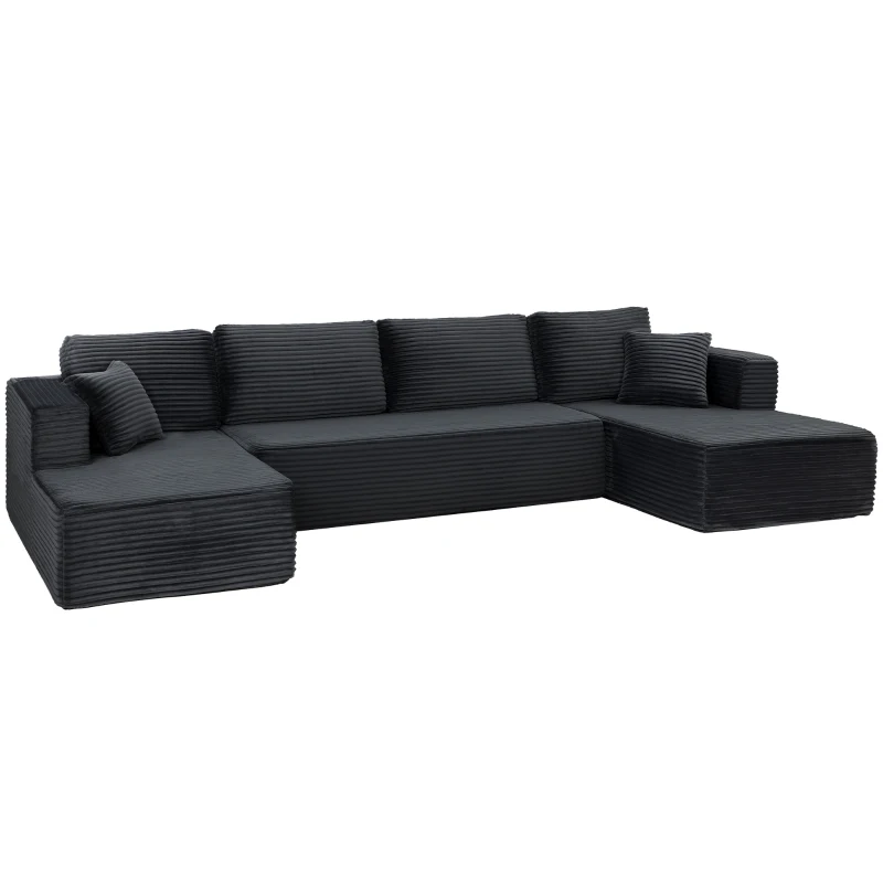 HOMCOM Canapea modulară în U cu 2 chaiselongue, canapea extensibilă tip cord cu spumă de înaltă densitate și șezut cu arcuri, Gri închis
