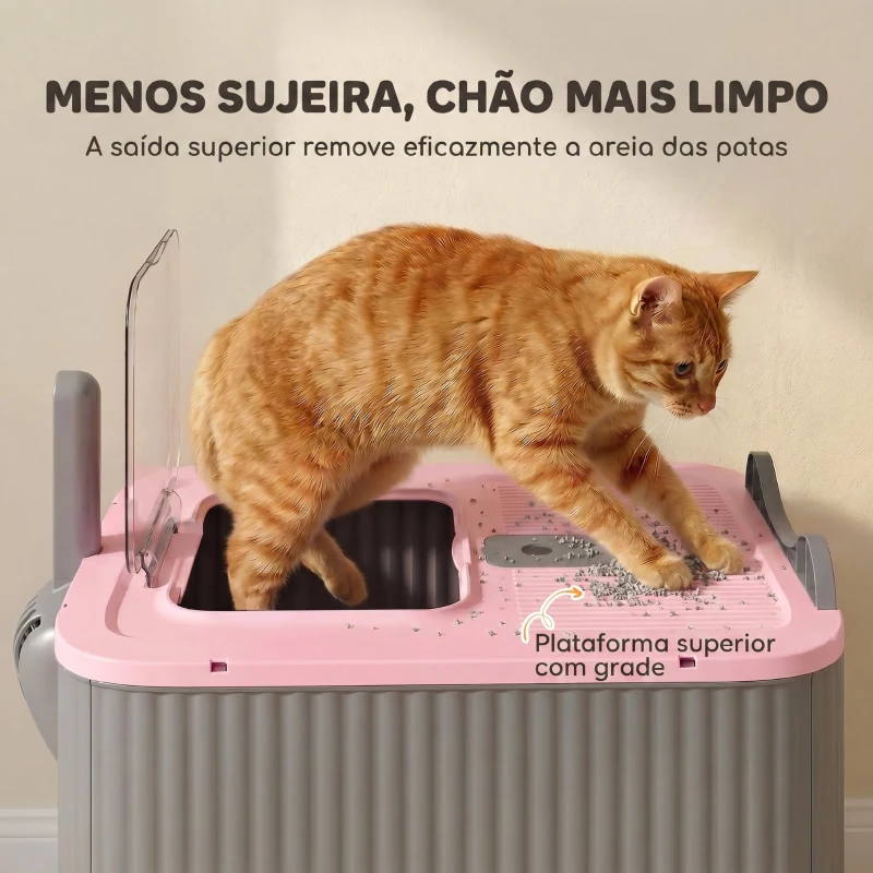 PawHut Caixa de Areia Fechada para Gatos M com Tampa, Saída Superior, Pá, Filtros Desodorizantes, Fácil de Limpar, Rosa