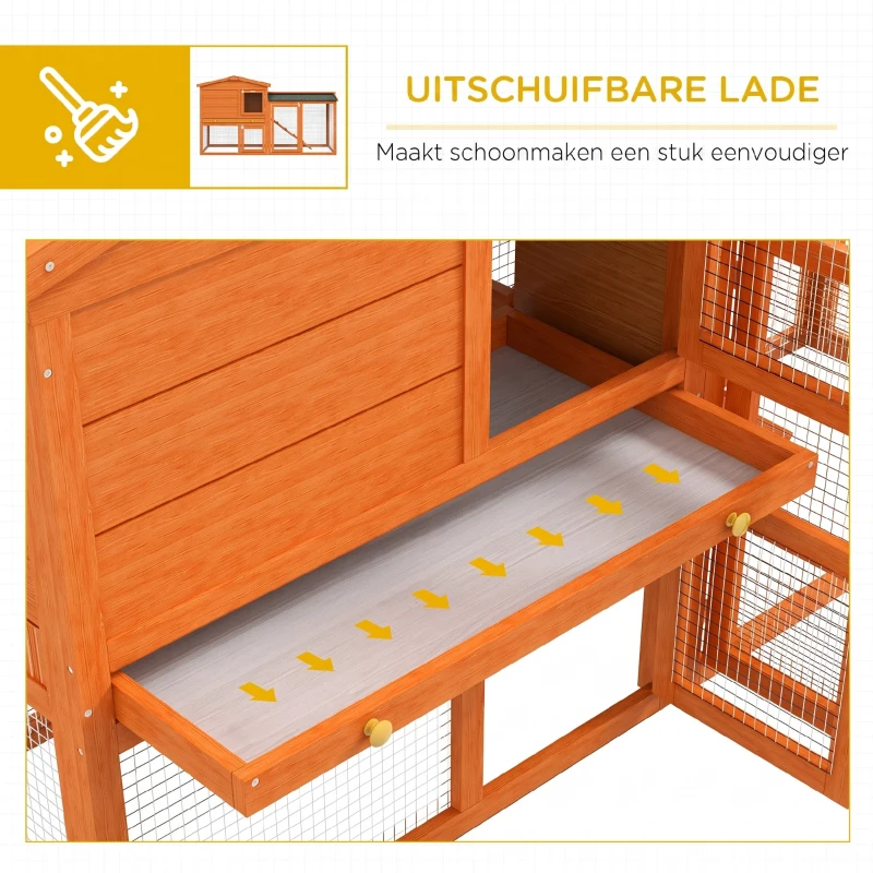 PawHut Kleindierenhok, kleine dierenkooi, buitenkonijnenhok, buitenren, winterbestendig, massief hout, 150 x 45 x 85 cm, Oranje
