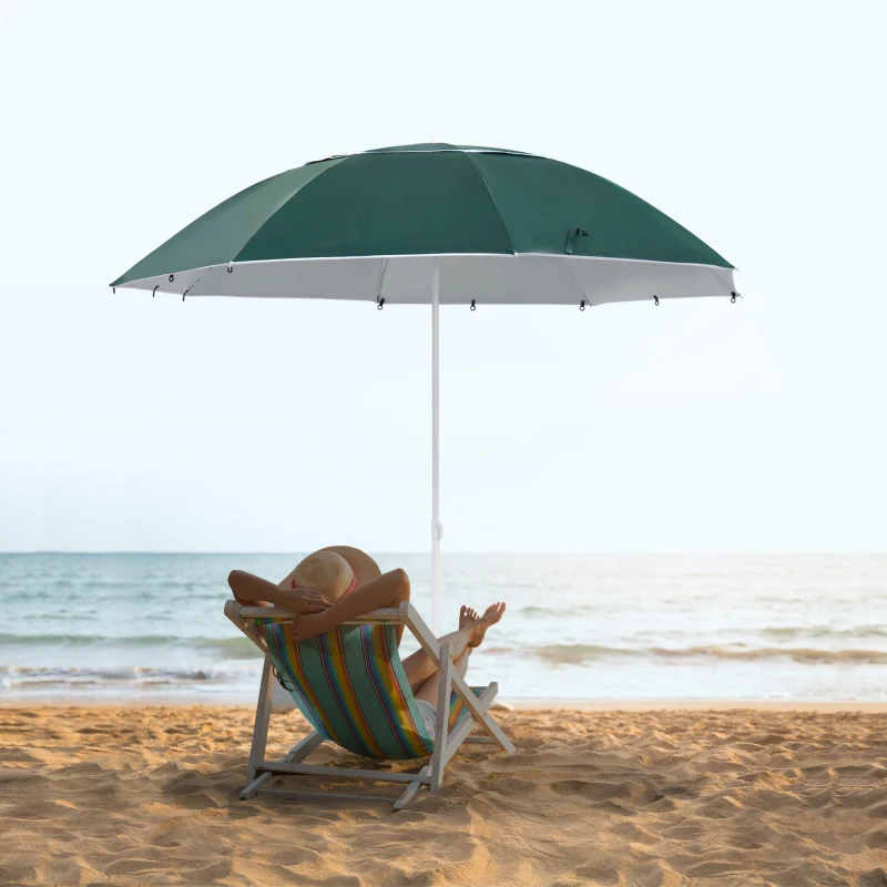 Outsunny 2 in 1 Sonnenschirm Strand Ø 210 cm UPF 50+ windfest Strandschirm mit Seitenwänden Tragtasche Balkon-Schirm faltbarer Gartenschirm Sonnenschutz für Reisen, Strand, Balkon Camping Dunkelgrün