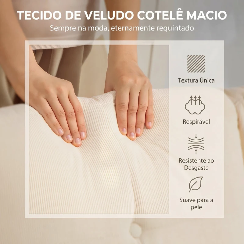 HOMCOM Sofá Chaise Longue Reversível de 3 Lugares Estofado em Veludo Estrutura de Aço Para Salas Pequenas Creme