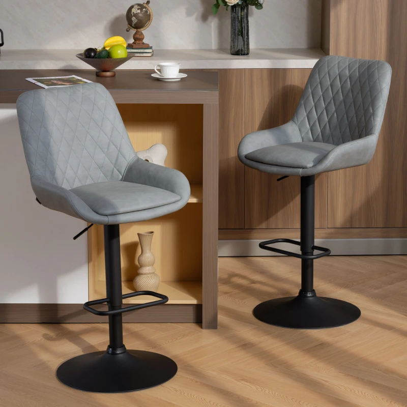HOMCOM Set of Two Faux Leather Retro Bar Stools - Light Grey