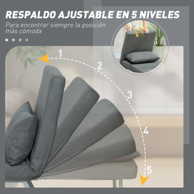 HOMCOM Sillón Cama Individual 3 en 1 Sofá Cama Plegable con Respaldo Ajustable y Cojín para Sala Dormitorio 73x78x81 cm Gris