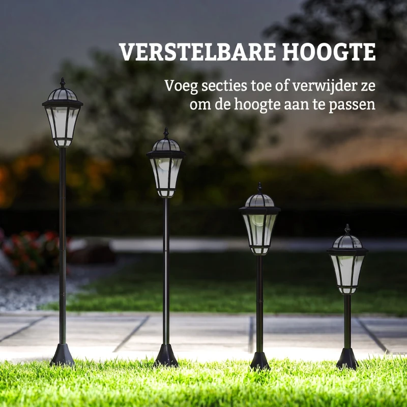 Outsunny solar tuinlantaarn, set van 2, tuinverlichting, tuinpadverlichting met LED, 6 - 8 uur, roestvrij staal zwart Ø 18,5 x 129 H cm tuinlantaarn set LED-lantaarn tuinverlichting Stdn. 129 H cm | Aosom.de