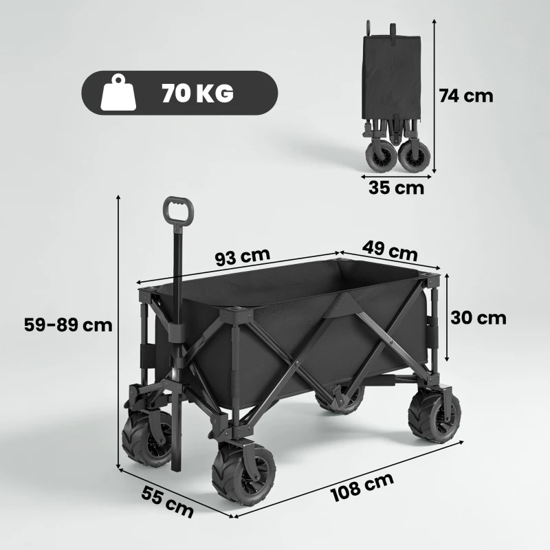 Outsunny Carucior plaja pliabil cu roti fata pivotante 360° si maner telescopic 108x55x55 cm negru