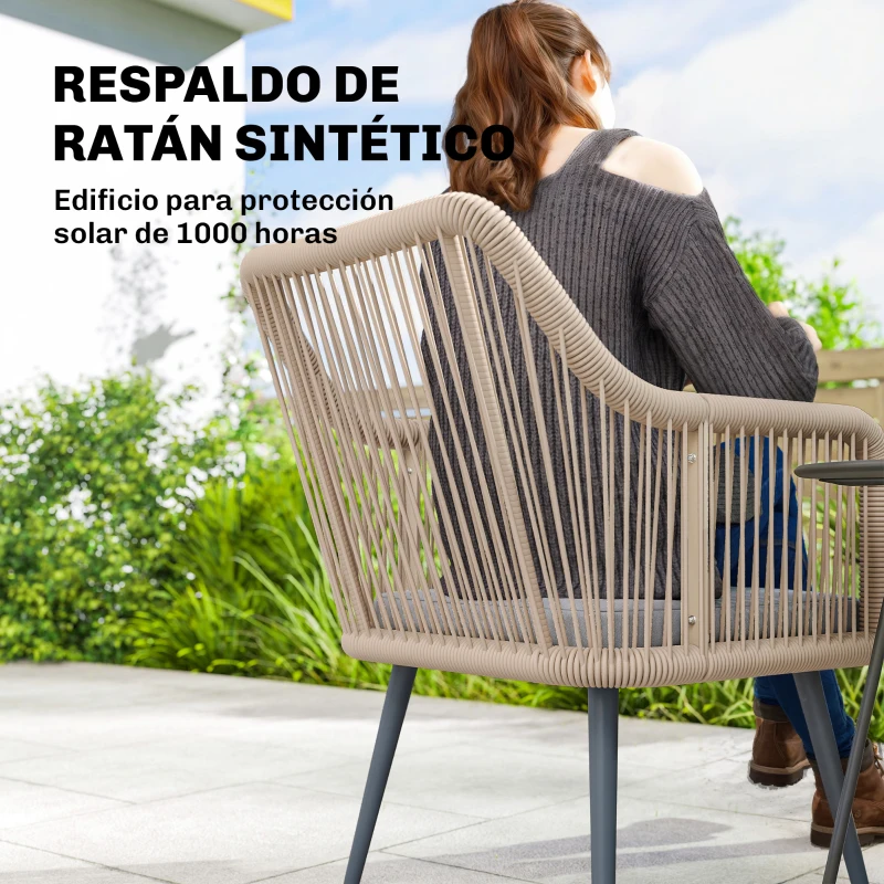 Outsunny Set de 2 Sillas de Jardín Exterior de Ratán con Cojines Reposabrazos y Marco de Acero para Terraza 54x65x80 cm Gris