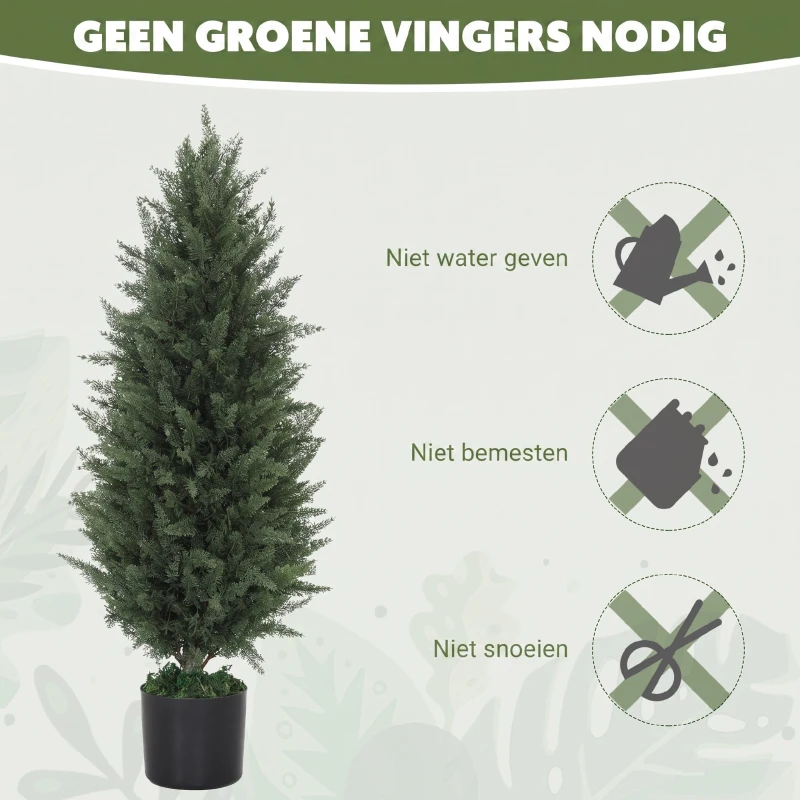 HOMCOM Set van 2 Kunstcipressen, Kunstbomen met 831 Bladeren, met Cementpot, UV-bestendig, Kunstplant, 90 cm, Groen