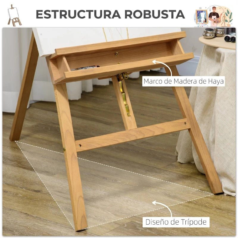 Vinsetto Caballete de Pintura Plegable de Madera 235 cm con Altura y Ángulo Ajustables Estante Natural