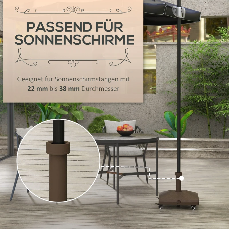 Outsunny Sonnenschirmständer bis 20kg befüllbar Quadratisch Schirmständer mit Rolle für Sonnenschirm 22-38mm Braun