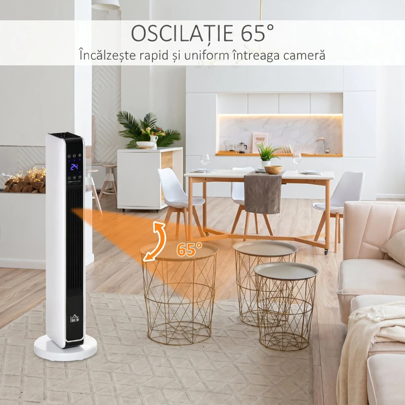 HOMCOM Încălzitor Electric Ceramic de 2200W cu 3 Moduri de Funcționare și Telecomandă, Alb