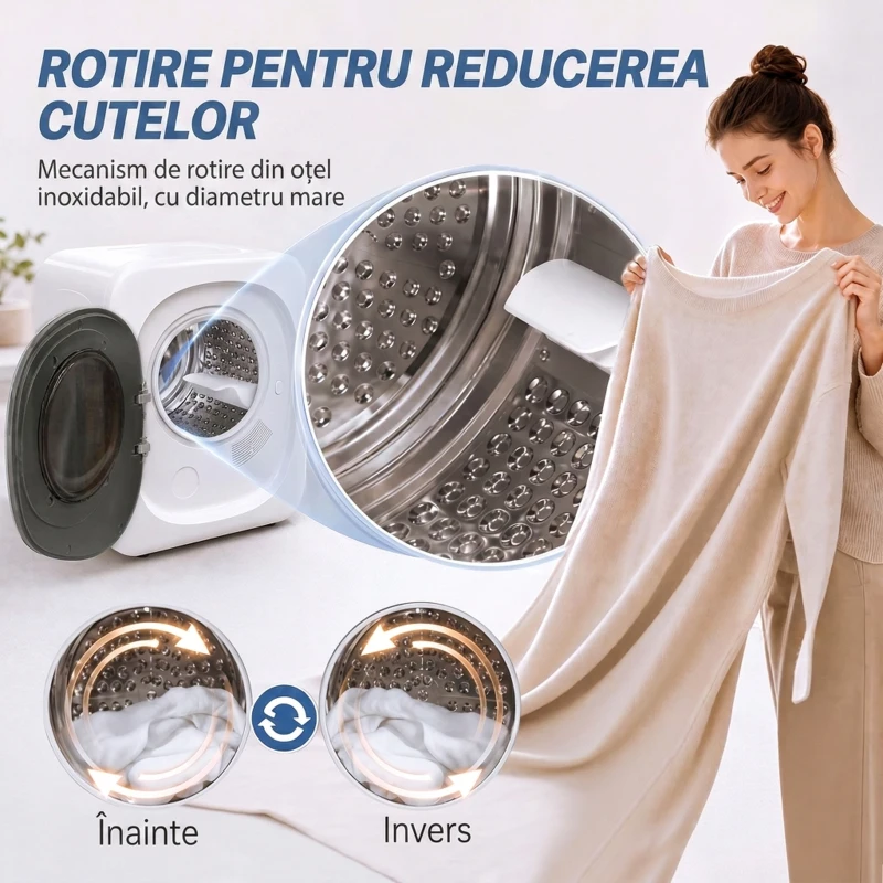 HOMCOM Mini Uscător de Rufe Portabil 2.5 kg, 5 Programe, 800W, Încărcare Frontală, Tambur Inox, pentru Acasă, Alb