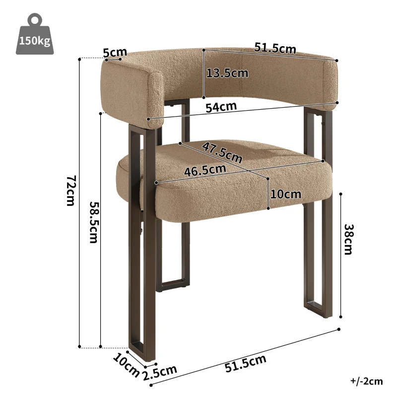 4-Piece Dining Chairs with Lamb Fleece Upholstery, Curved-Back Accent Chair for Living Spaces, 51.5L x 54W x 72H cm, Brown