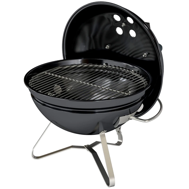 Outsunny Barbacoa de Carbón Portátil Barbacoa de Carbón Redonda Tapa con Soporte Rejilla Ventilación Ajustable Ø41x44 cm Negro