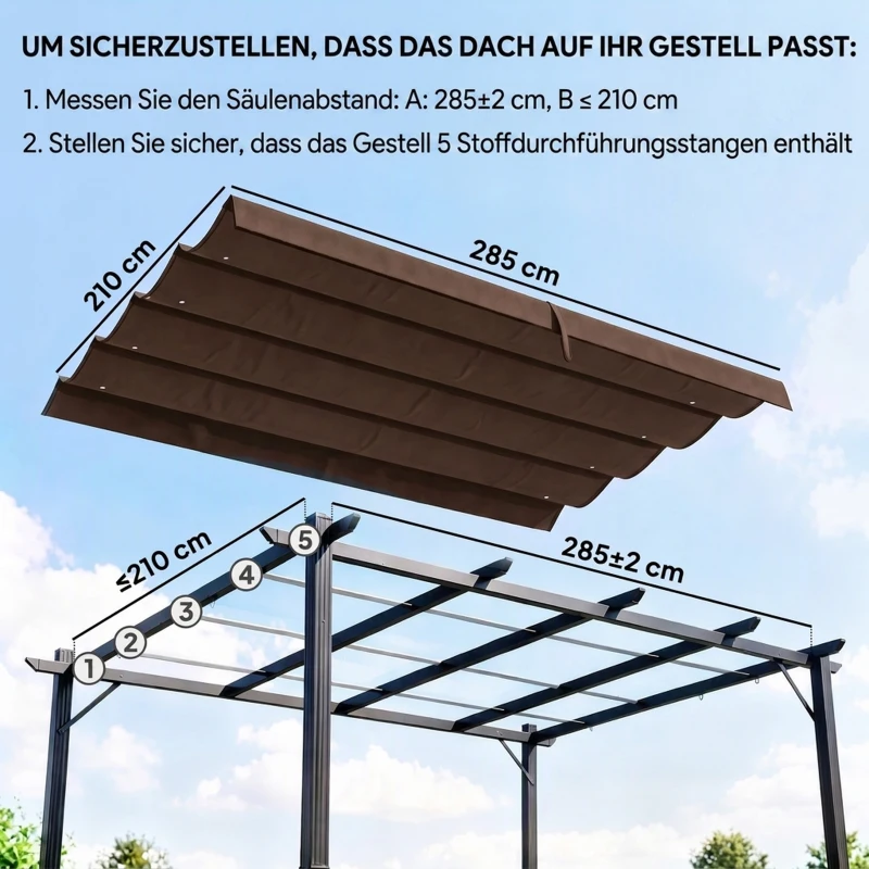 Outsunny Ersatzdach für 2,85 x 2 m Gartenpavillon, ausziehbar, einfache Montage, Polyester, Kaffee