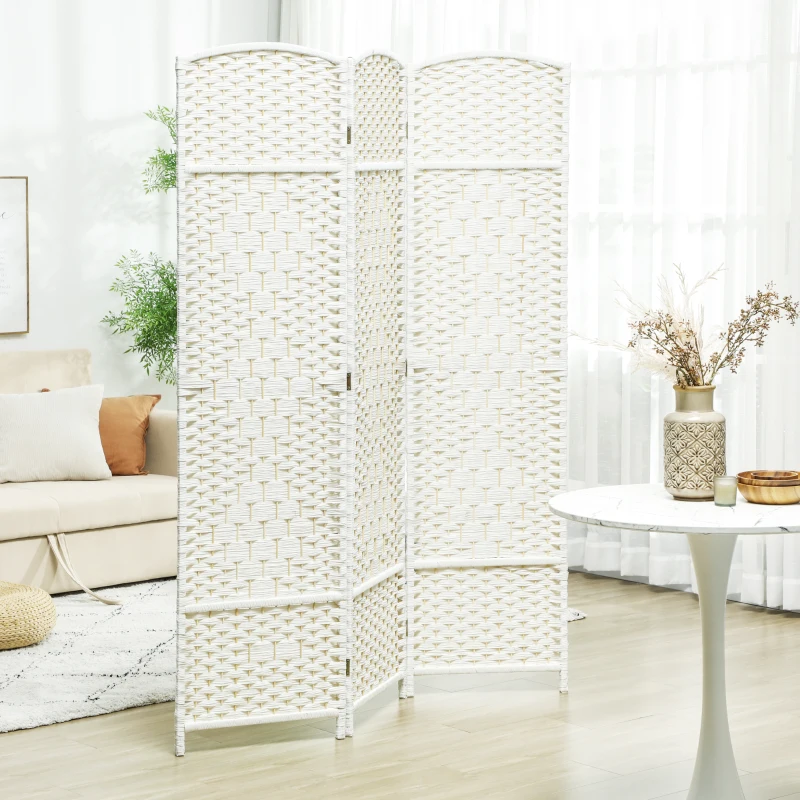 HOMCOM Separador de Ambientes de 3 Paneles Biombo Plegable 135x180 cm Pantalla de Privacidad de Polipropileno Blanco